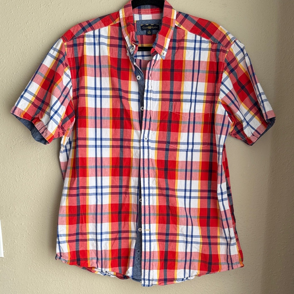 Club Room Red Plaid Casual Button Down Shirt